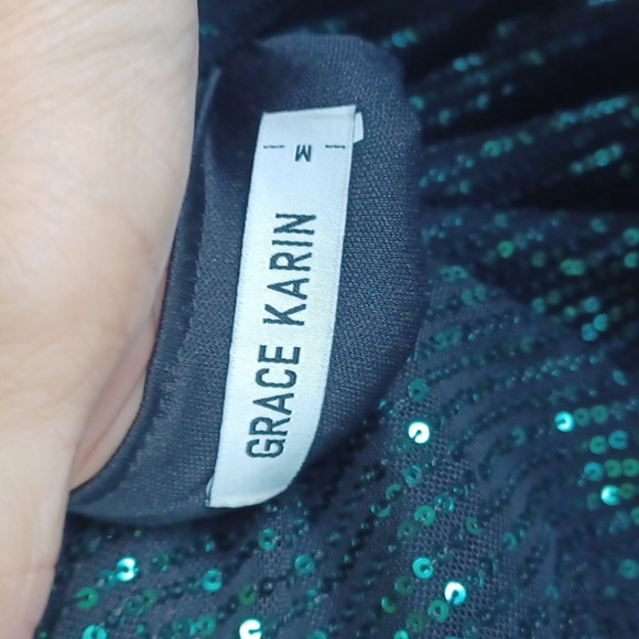 GRACE KARIN Sequin Sparkly Green Cocktail Party Dress, assymetrical hem Medium - Picture 6 of 9